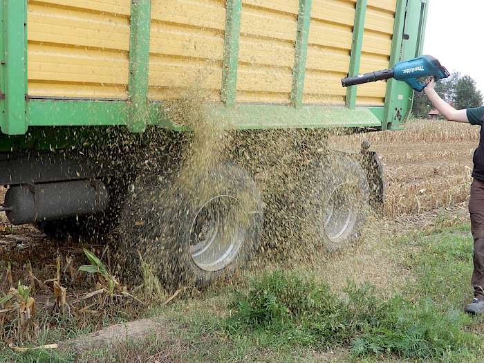 Reinigung Anhänger mit Laubbläser
